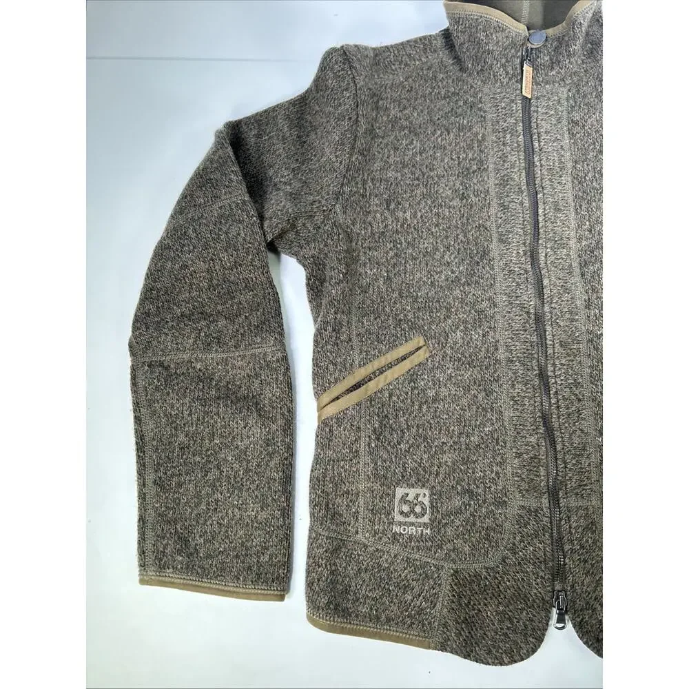66 North Iceland Full Zip Gola Jacket Women’s M Wool Blend Brown Mock Neck - Picture 2 of 9